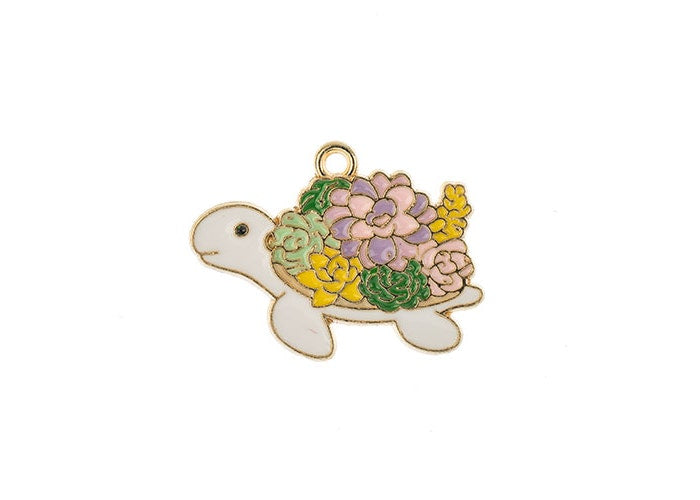 Sweet & Petite Charms 29x21mm Turtle W/Flowers 5pc