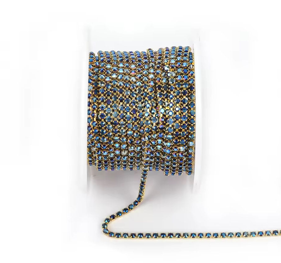 Gold Metallic Blue Rhinestone Banding ss6