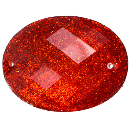 Resin Sew-on Glitter Stone 10p Oval 30x40mm Red