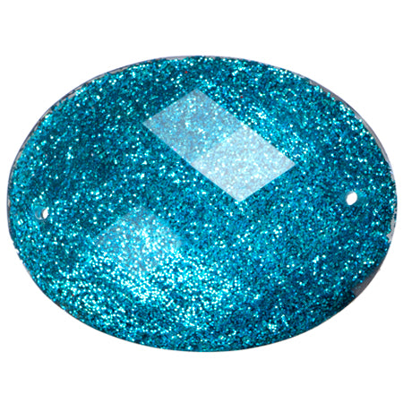 Resin Sew-on Glitter Stone 10p Oval 30x40mm Aqua