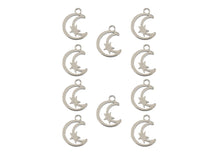 Load image into Gallery viewer, Sweet &amp; Petite Charms 11.7x9.2mm Moon with Star Silver 10pcs
