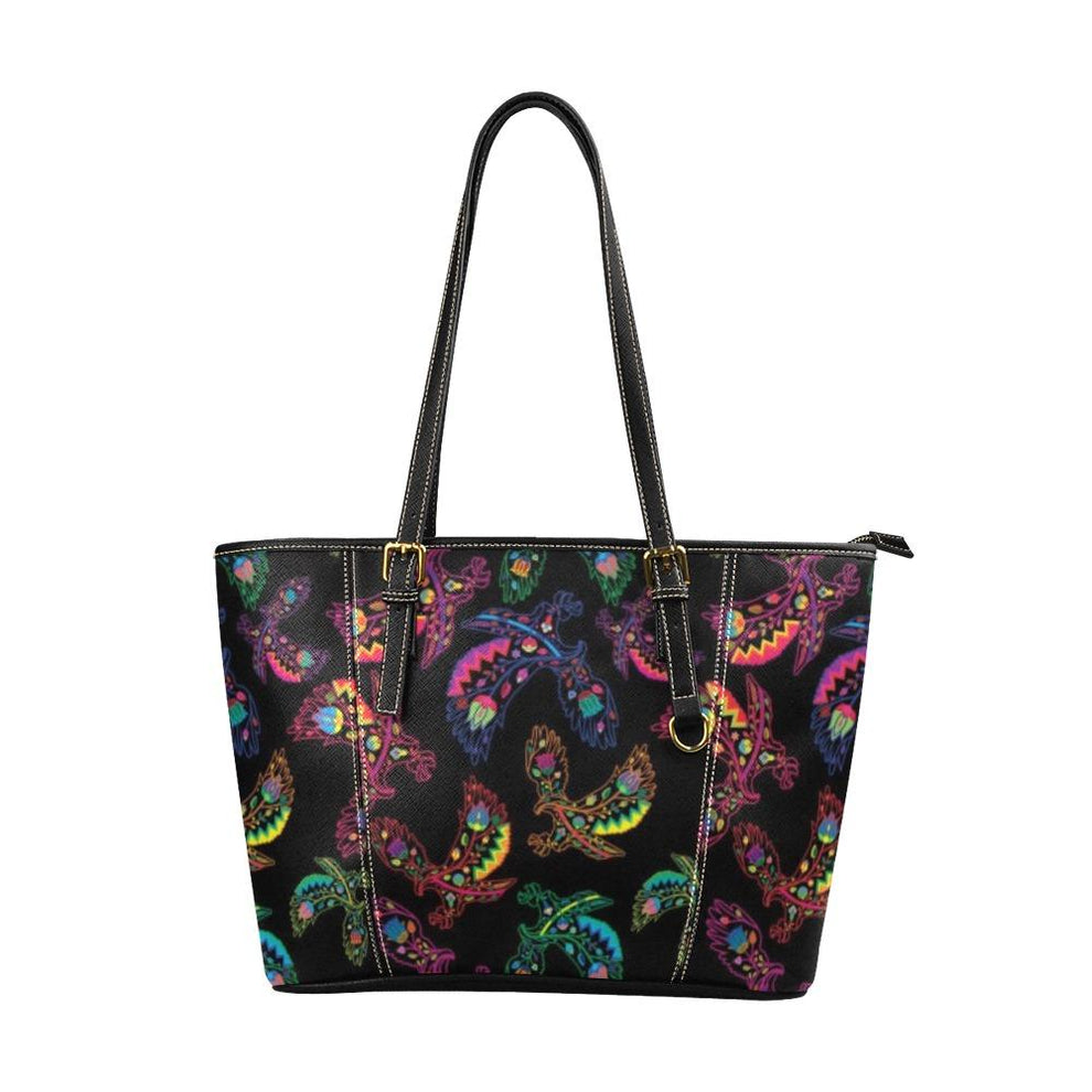 Neon Floral Eagles Leather Tote Bag