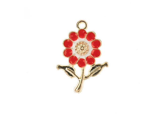 Sweet & Petite Charms 27x19.5mm Daisy Red 8pc