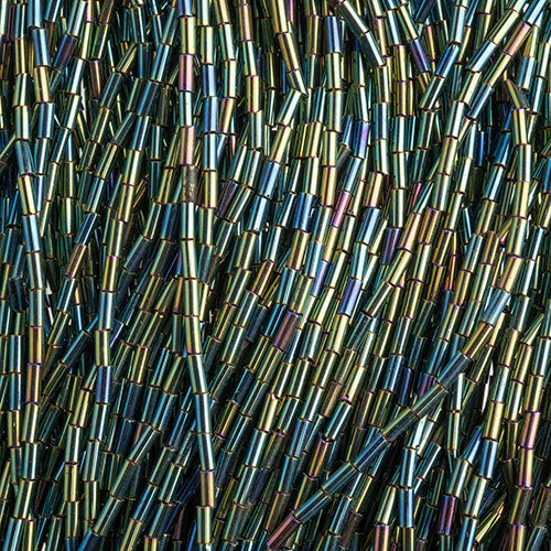 (Full Hank) Czech Bugle #2 Opaque Green Iris Strung