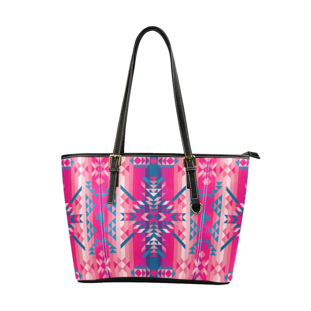 Desert Geo Blue Leather Tote Bag