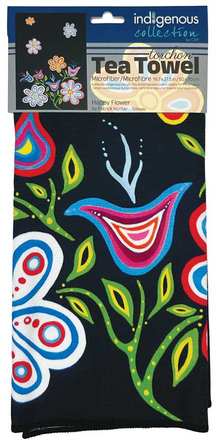 Tea Towel (microfiber) - Happy Flower by Patrick Hunter