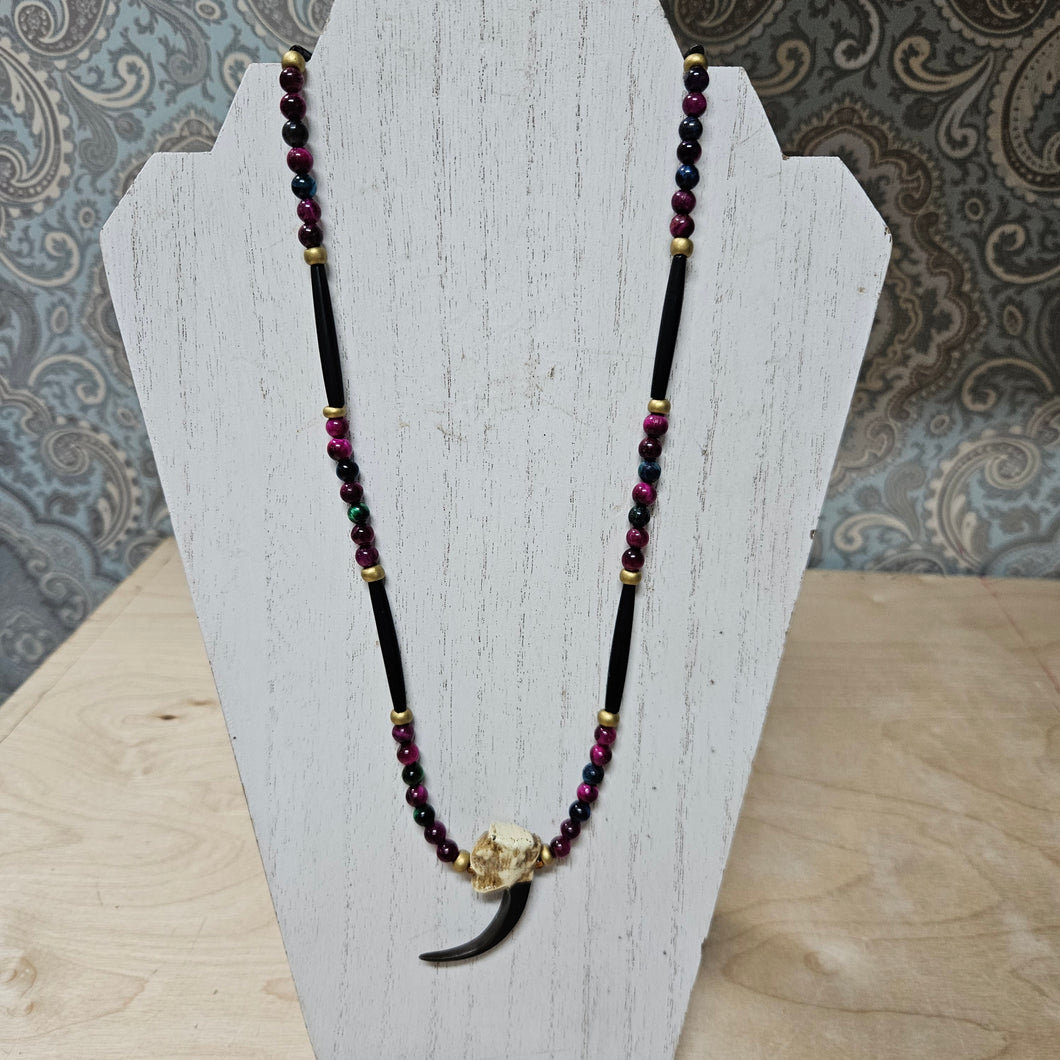 Hairpipe Bone with Dyed Tiger's Eye and imitation Eagle Talon (TLNL05)