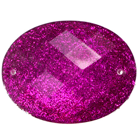 Resin Sew-on Glitter Stone 10p Oval 30x40mm Fuchsia
