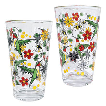 Load image into Gallery viewer, Printed Glass Tumbler (set of 2) - Hummingbird (Nenookaasi) by Storm Angeconeb

