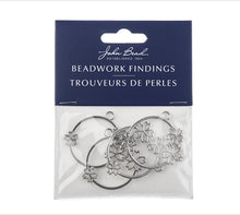 Load image into Gallery viewer, Beadwork Findings - Silver Pendant Circle w/Flowers 33x36mm (4pc)
