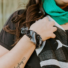 Load image into Gallery viewer, Hair Scrunchies 3 Pack ( assorted designs, teal, black and purple)
