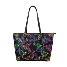 Load image into Gallery viewer, Neon Floral Hummingbirds Leather Tote Bag
