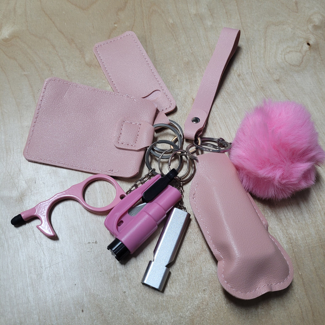 Pink Faux-Leather Safety Key Chain