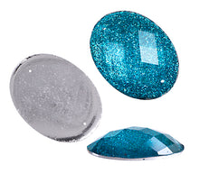 Load image into Gallery viewer, Resin Sew-on Glitter Stone 10p Oval 30x40mm Aqua
