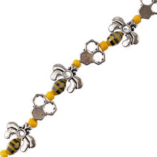 Load image into Gallery viewer, 5&quot; Bead Strand Honeycomb and Bees Yellow and Black Antique Silver Details
