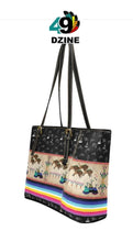 Load image into Gallery viewer, Buffalos Running Black Sky Leather Tote Bag
