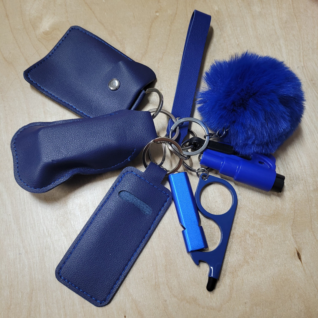 Blue Faux-Leather Safety Key Chain
