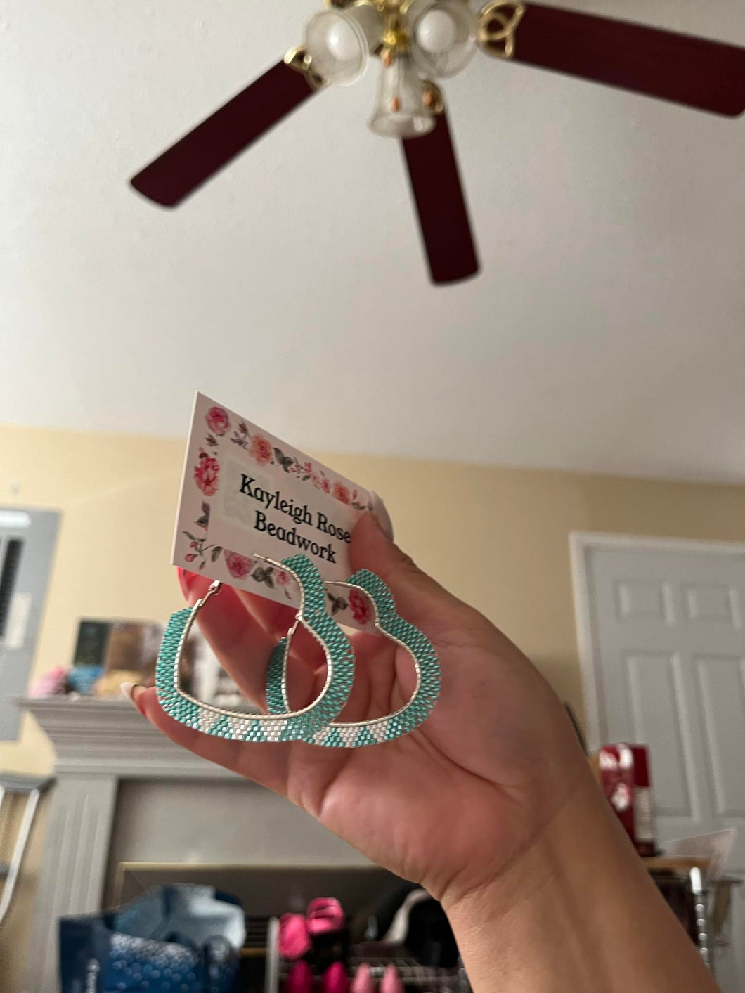 Kayleigh Rose Beadwork - Turquoise Heart Hoops