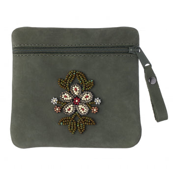 Floret Beaded Coin Purse - Forest Green