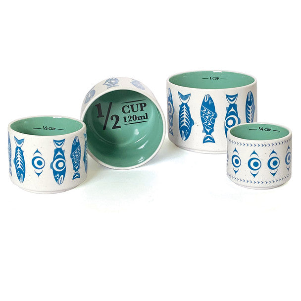 Ceramic Measuring Cup Set - Salmon in the Wild by Simone Diamond